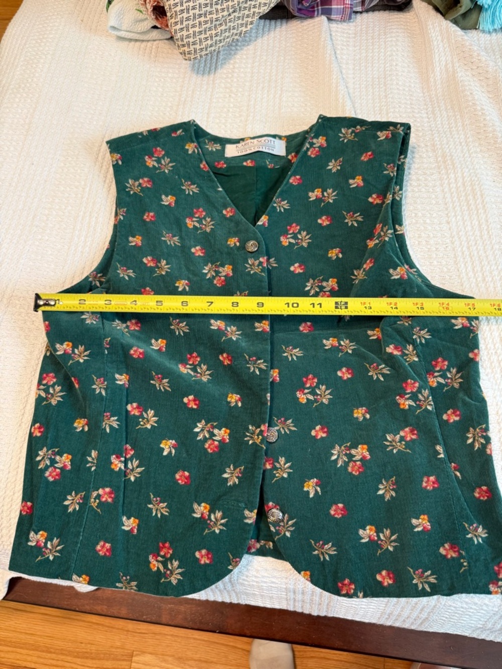 Vntg. 90s Karen Scott Green Floral Button Front Vest Cotton Size S - Picture 3 of 7